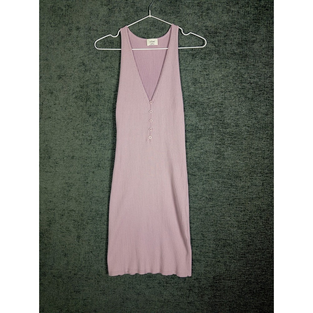 Aritzia Wilfred Ribbed Button Front Tank Dress Mauve Lilac Midi Bodycon M